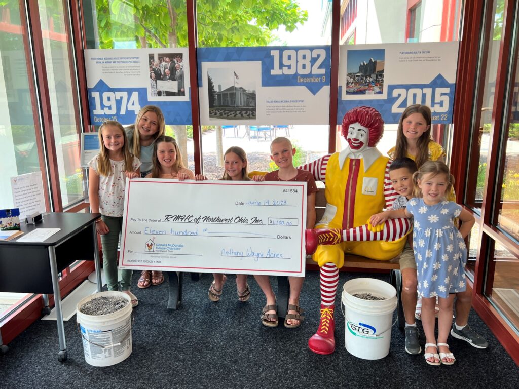Napoleon children raised over $3,000 for local charities. Including $1,100 for Ronald McDonald House Charities of Northwest Ohio and buckets of aluminum pull tabs. 